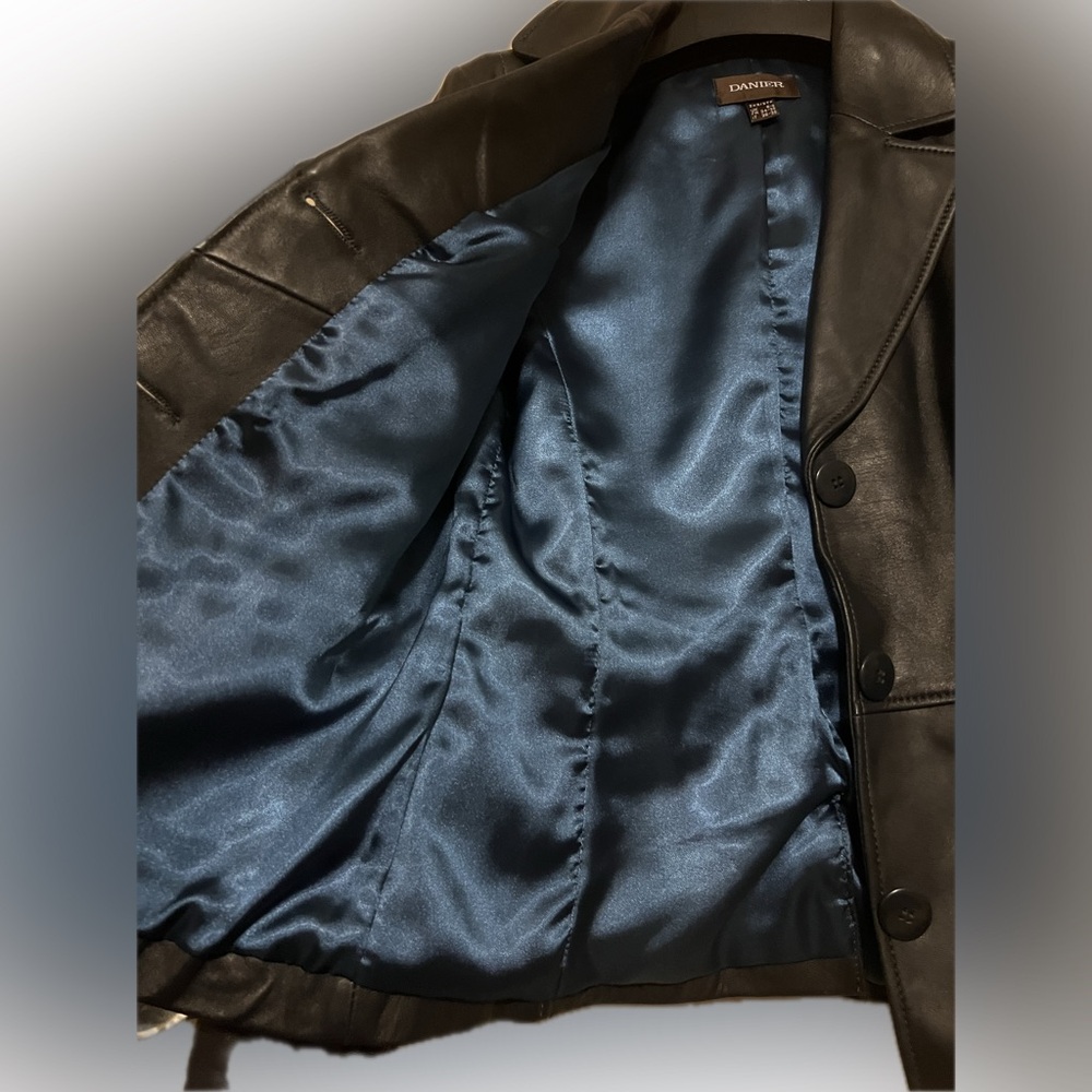 Danier Black Leather Jacket with Blue Lining - Picture 5 of 6